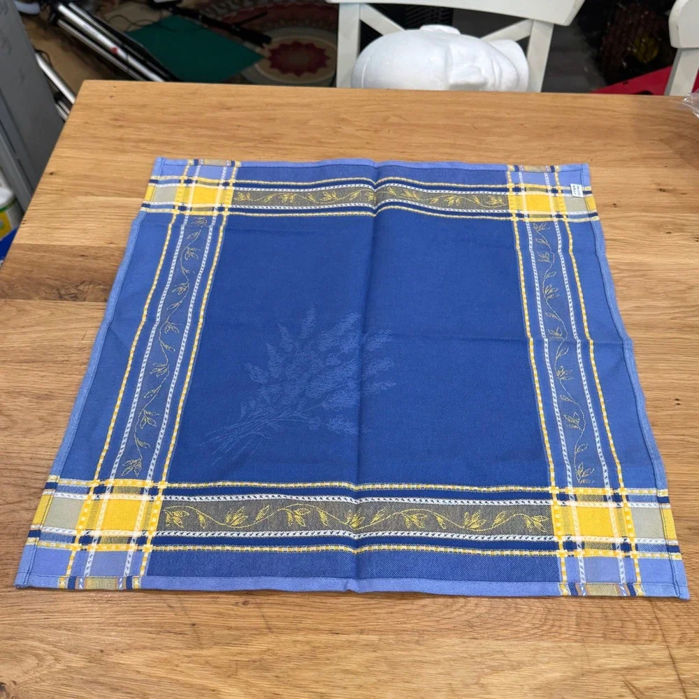 Set of 2 French Provencal Blue Yellow 100% Cotton Napkins Made in France Summer
